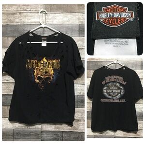 Harley Davidson Cayman Island Flaming Skull Distressed T Shirt Women’s L Black